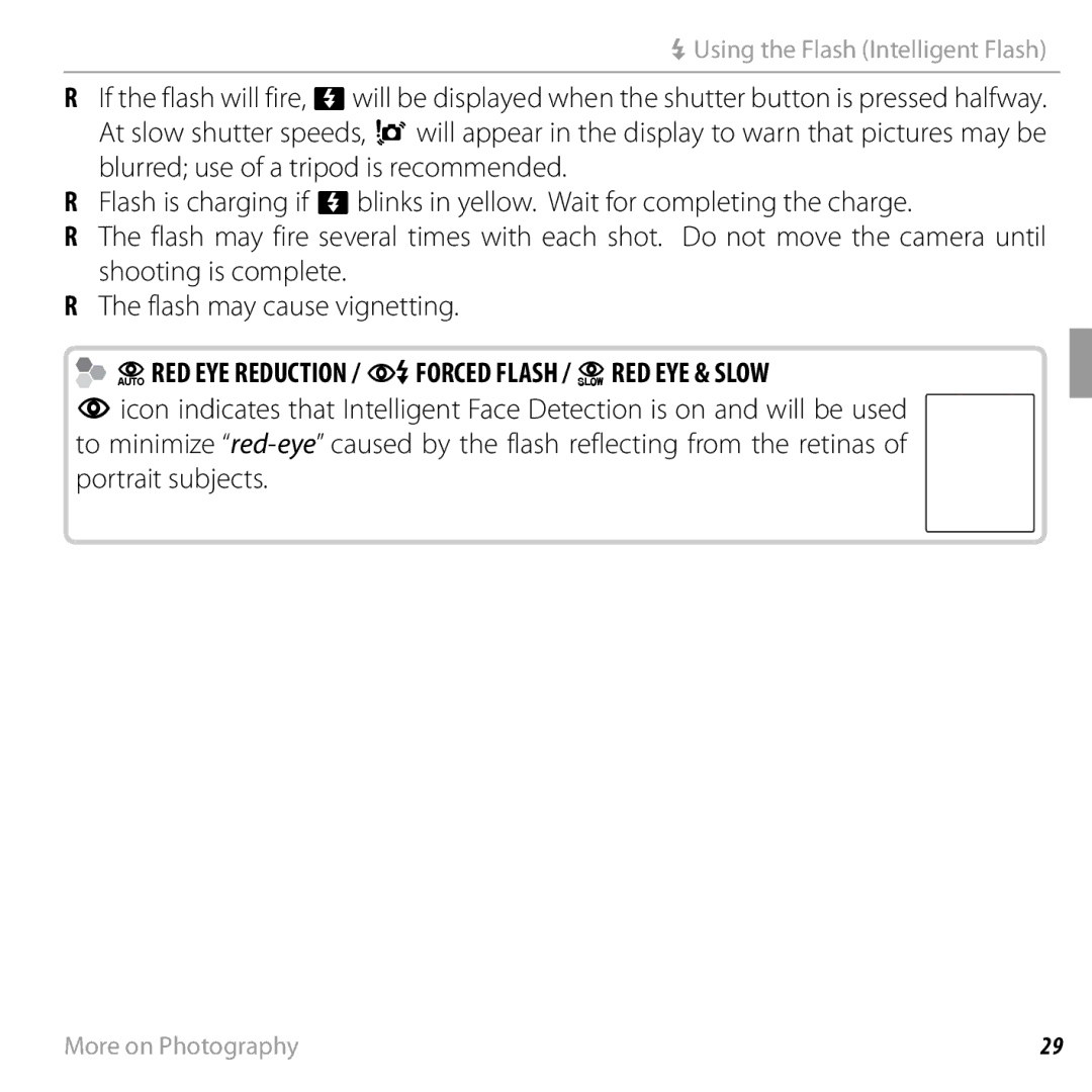 FujiFilm 16238037 owner manual Kred EYE Reduction / Lforced Flash / Mred EYE & Slow 