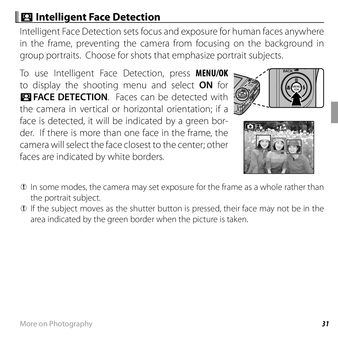 FujiFilm 16238037 owner manual BIntelligent Face Detection 