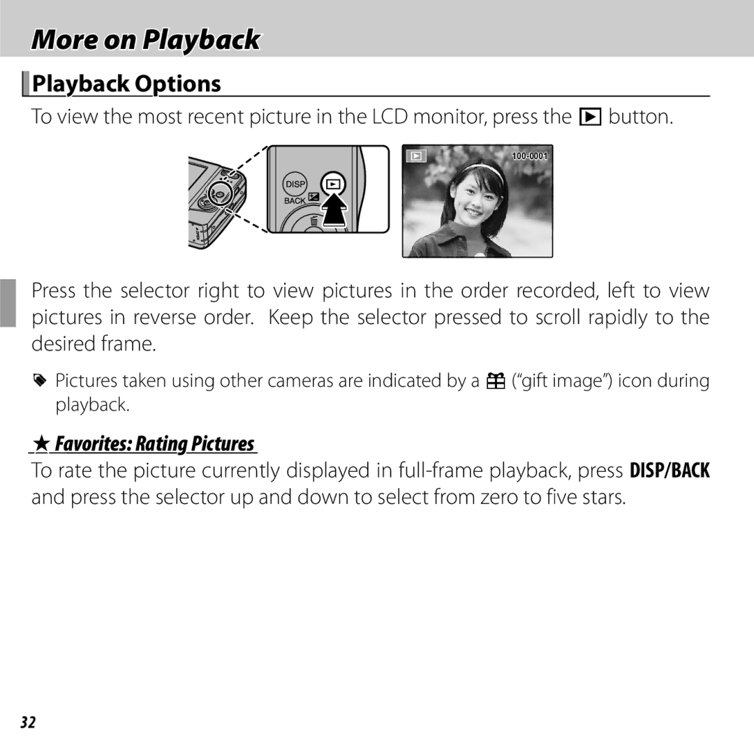 FujiFilm 16238037 owner manual More on Playback, Playback Options, IFavorites Rating Pictures 