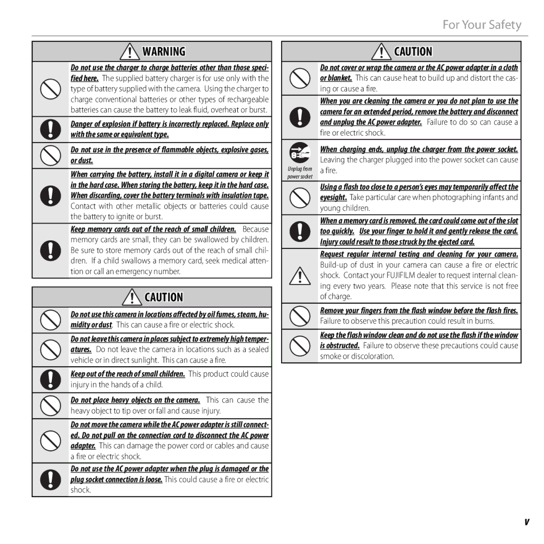 FujiFilm 16238037 owner manual Unplug from a fire. power socket 