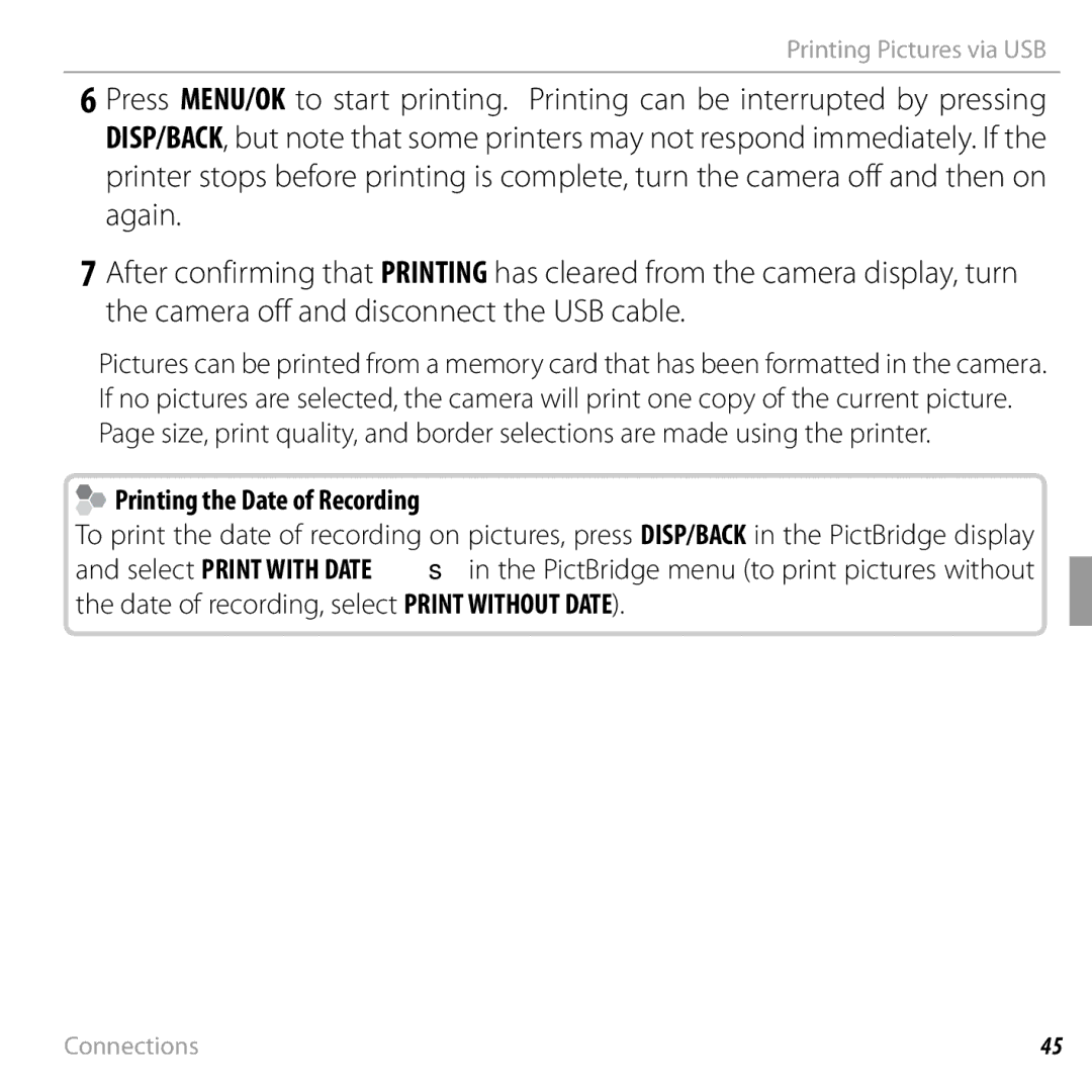 FujiFilm 16238037 owner manual Printing the Date of Recording 