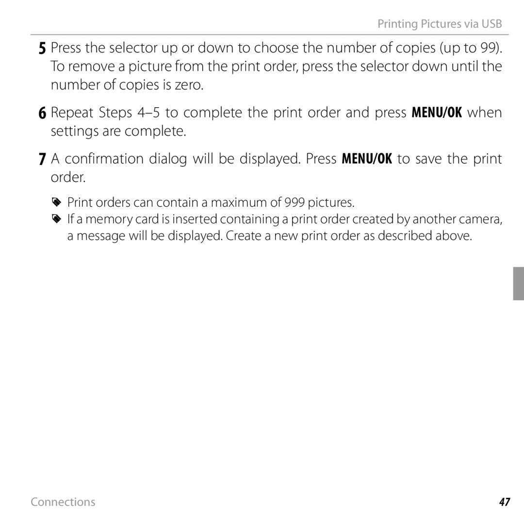 FujiFilm 16238037 owner manual Print orders can contain a maximum of 999 pictures 