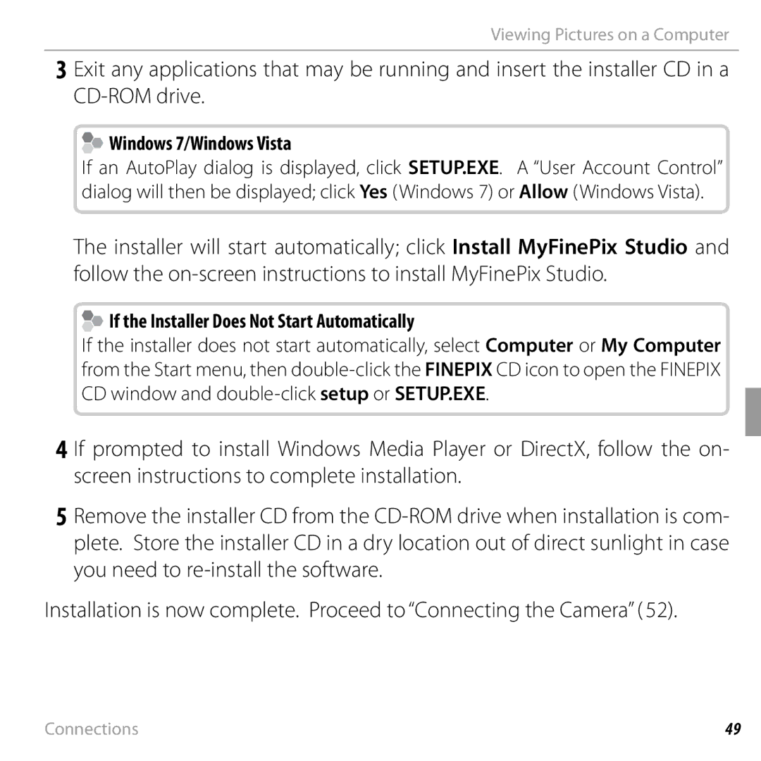 FujiFilm 16238037 owner manual Windows 7/Windows Vista, If the Installer Does Not Start Automatically 