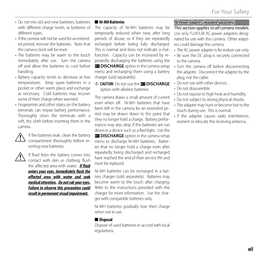 FujiFilm 16238037 owner manual Vii 