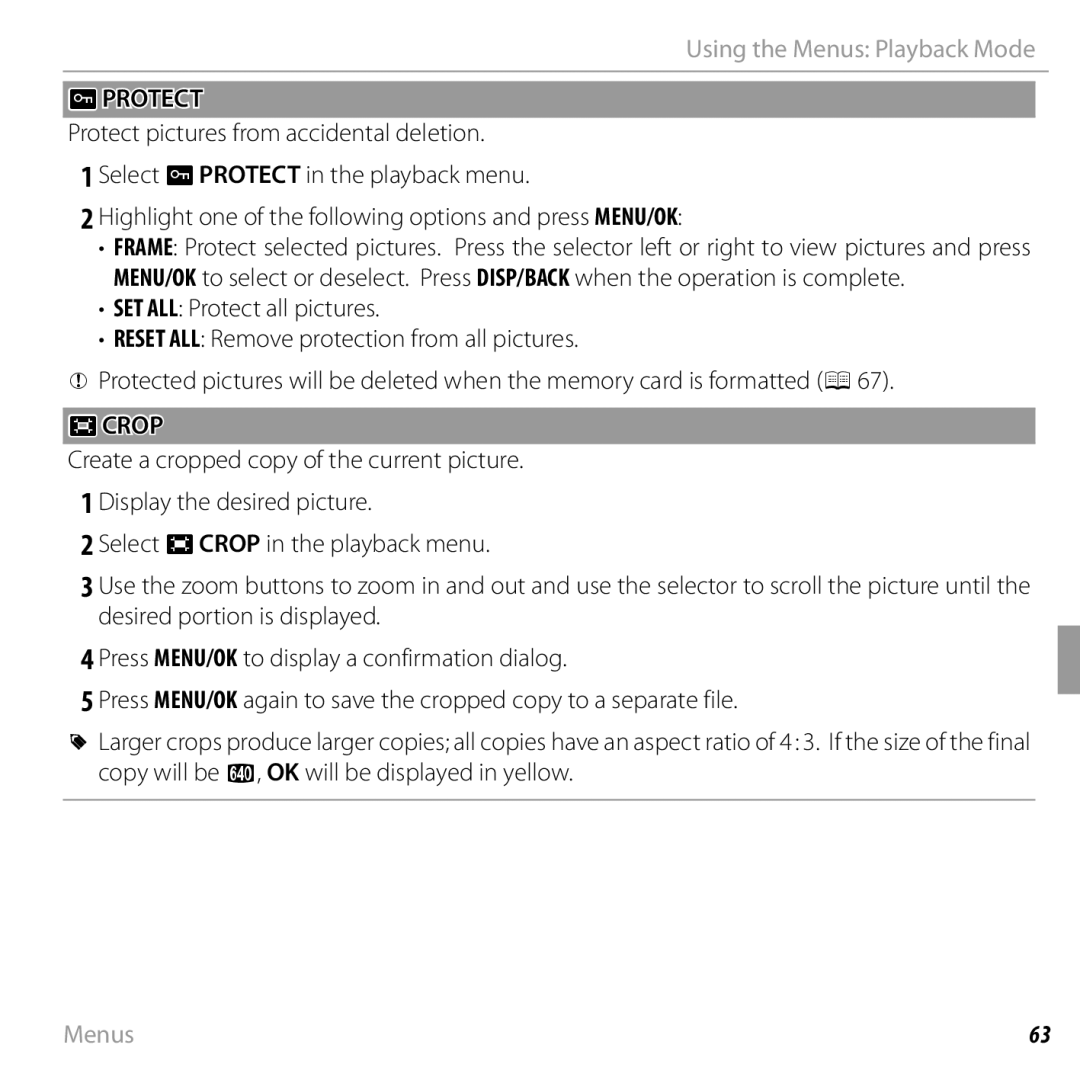 FujiFilm 16238037 owner manual Protect, Crop 