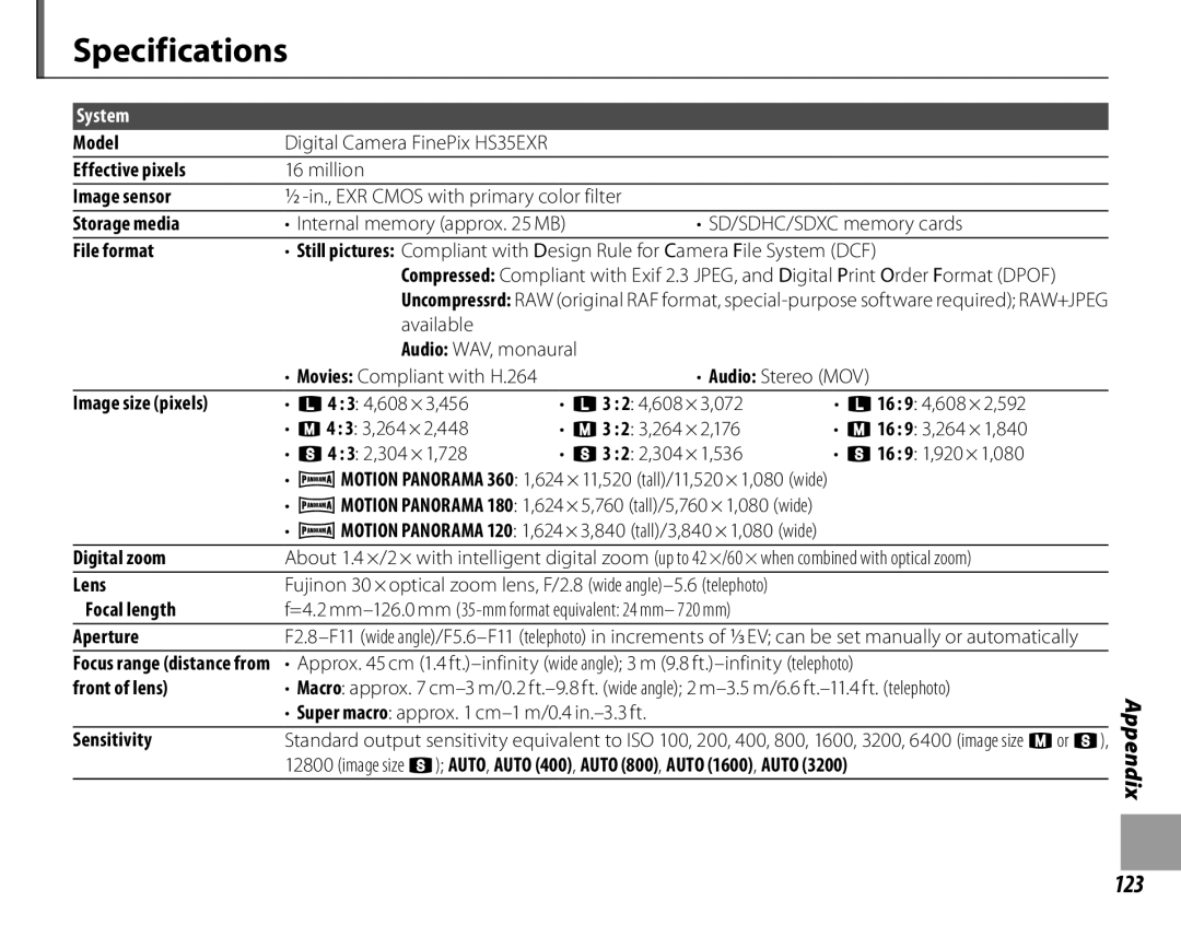 FujiFilm 16286187-4-KIT owner manual Specifications, 123 