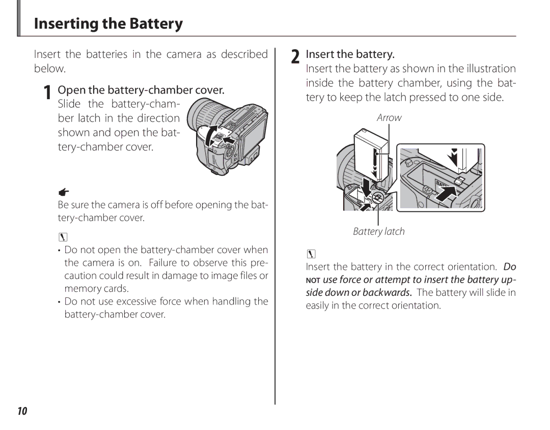 FujiFilm 16286187-4-KIT owner manual Inserting the Battery, Insert the battery 