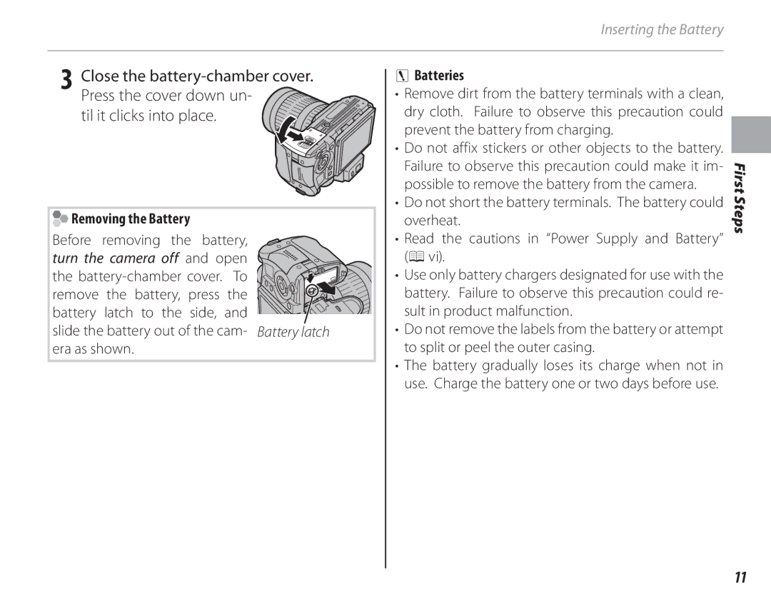 FujiFilm 16286187-4-KIT owner manual Removing the Battery, Batteries 