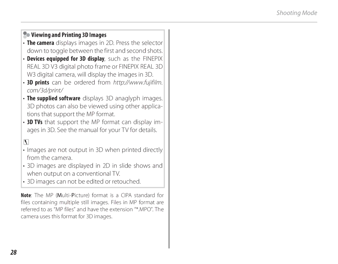 FujiFilm 16286187-4-KIT owner manual Viewing and Printing 3D Images 