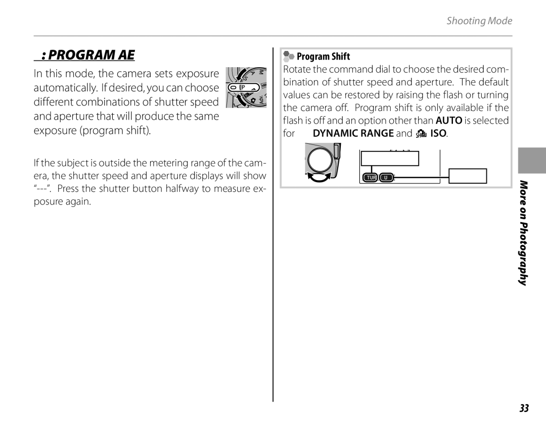 FujiFilm 16286187-4-KIT owner manual Program AE, Program Shift 