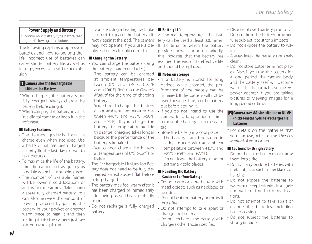 FujiFilm 16286187-4-KIT owner manual Power Supply and Battery 