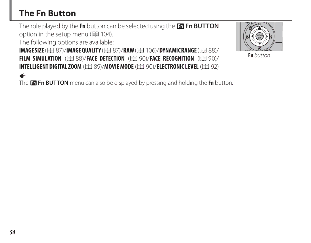 FujiFilm 16286187-4-KIT owner manual Fn Button 