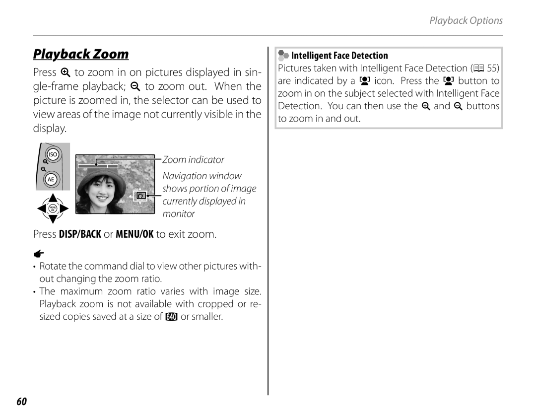 FujiFilm 16286187-4-KIT owner manual Playback Zoom, Press DISP/BACK or MENU/OK to exit zoom 