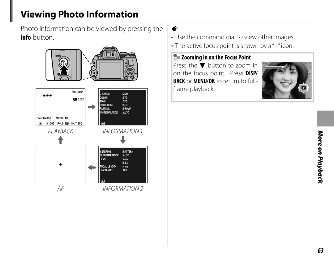 FujiFilm 16286187-4-KIT owner manual Viewing Photo Information, Photo information can be viewed by pressing the info button 