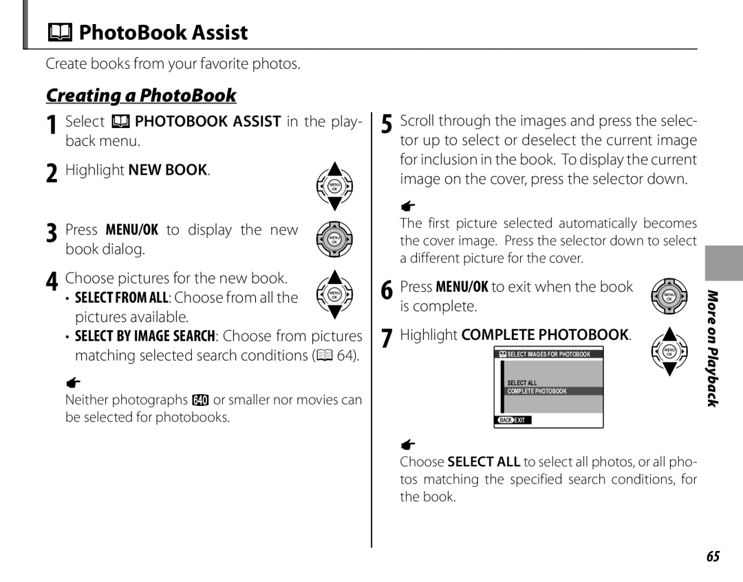 FujiFilm 16286187-4-KIT PhotoBook Assist, Creating a PhotoBook, Select X PHOTOBOOK Assist in the play- back menu 