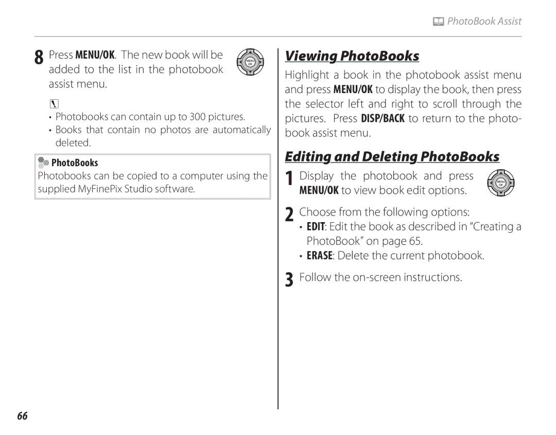 FujiFilm 16286187-4-KIT owner manual Viewing PhotoBooks, Editing and Deleting PhotoBooks 