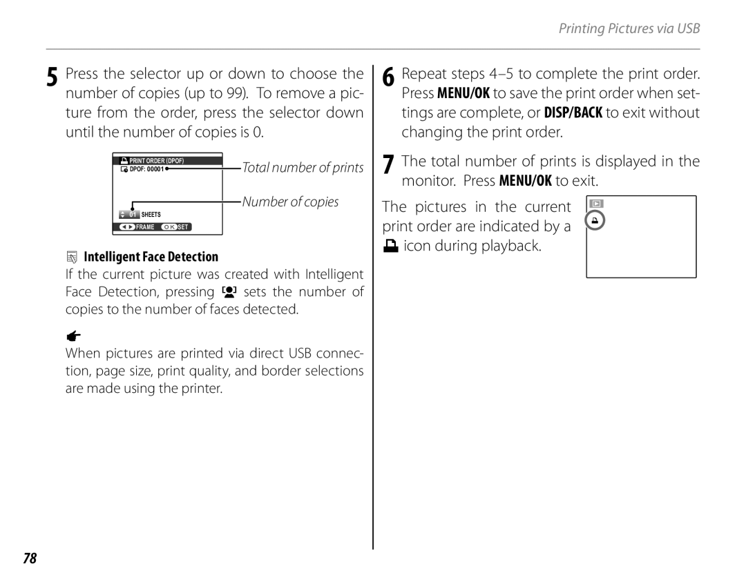 FujiFilm 16286187-4-KIT owner manual Icon during playback, Pictures in the current print order are indicated by a 