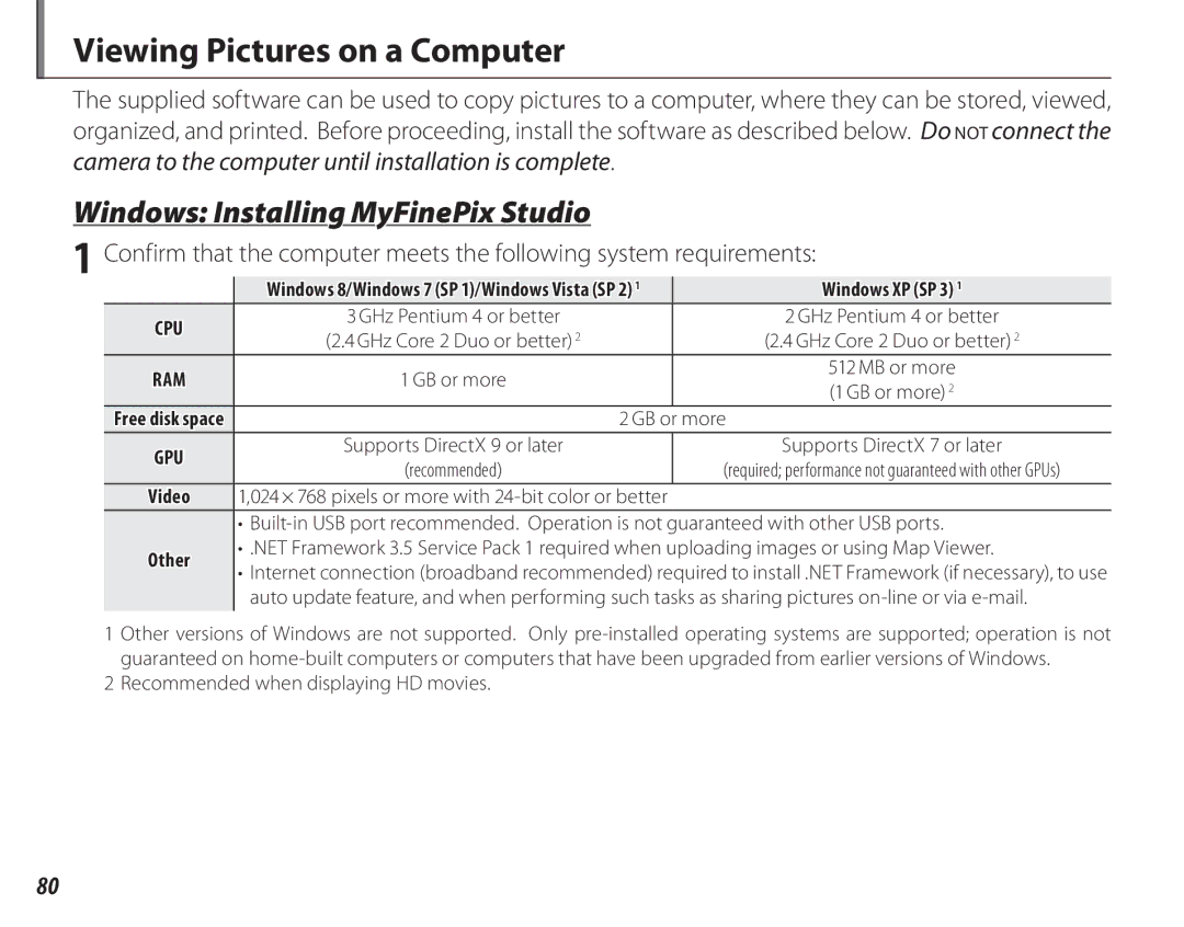 FujiFilm 16286187 owner manual Viewing Pictures on a Computer, Windows Installing MyFinePix Studio, Windows XP SP 3, More 