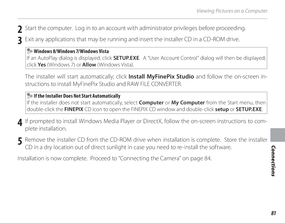 FujiFilm 16286187-4-KIT owner manual Windows 8/Windows 7/Windows Vista, If the Installer Does Not Start Automatically 