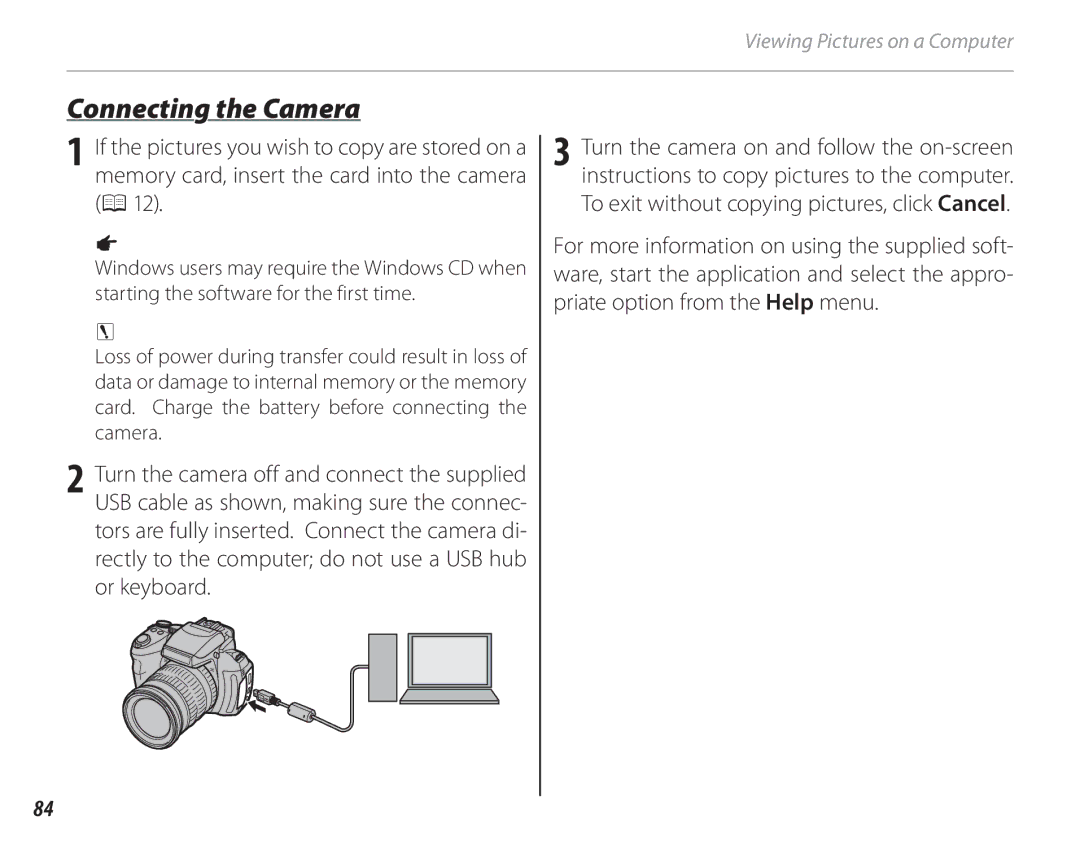 FujiFilm 16286187-4-KIT owner manual Connecting the Camera 