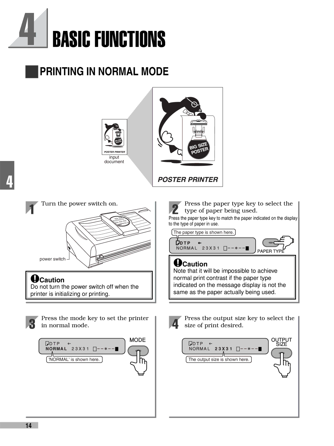 FujiFilm 3000 manual Basic Functions, Printing in Normal Mode 