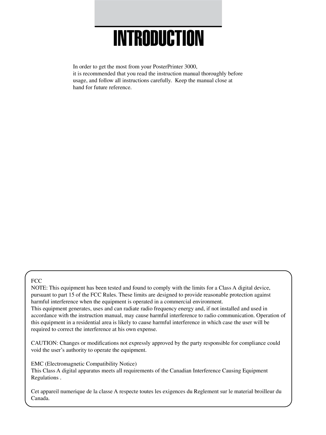 FujiFilm 3000 manual Introduction, Fcc 