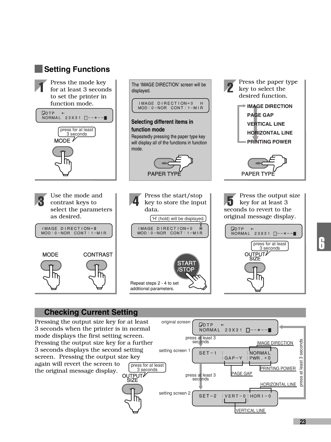 FujiFilm 3000 manual Setting Functions, Checking Current Setting, Function mode 