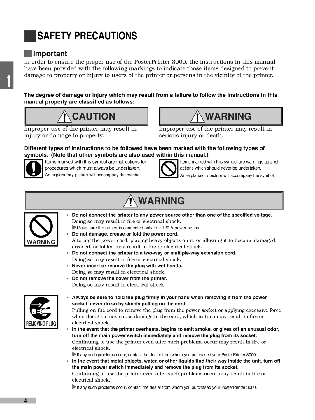 FujiFilm 3000 manual Safety Precautions, Do not damage, crease or fold the power cord 