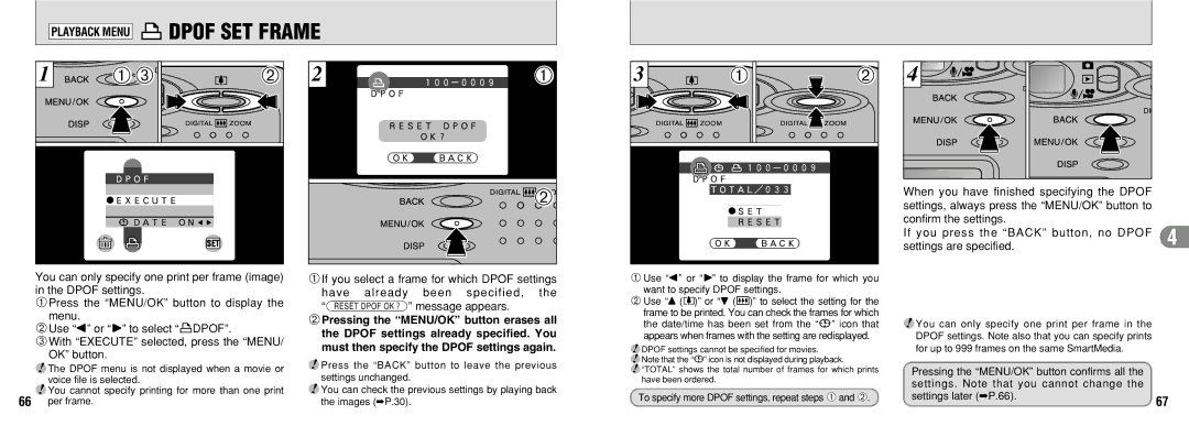 FujiFilm 30i manual Playback Menu fDPOF SET Frame 