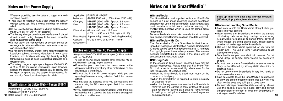 FujiFilm 30i manual SmartMedia with IDs, Storing Data 