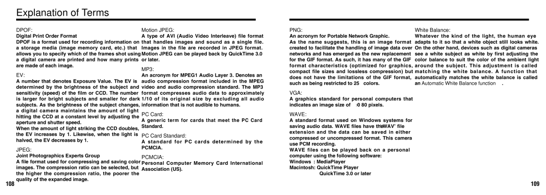 FujiFilm 30i manual Explanation of Terms, 109 