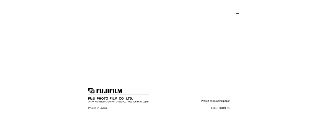 FujiFilm 30i manual Printed on recycled paper 