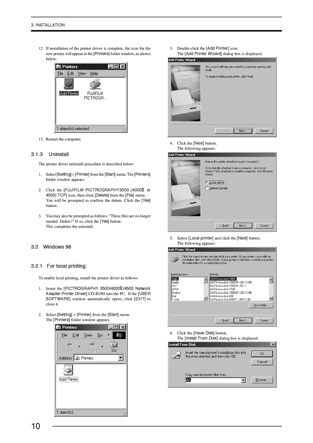 FujiFilm 3500, 40002, 4500 manual Uninstall, Windows 