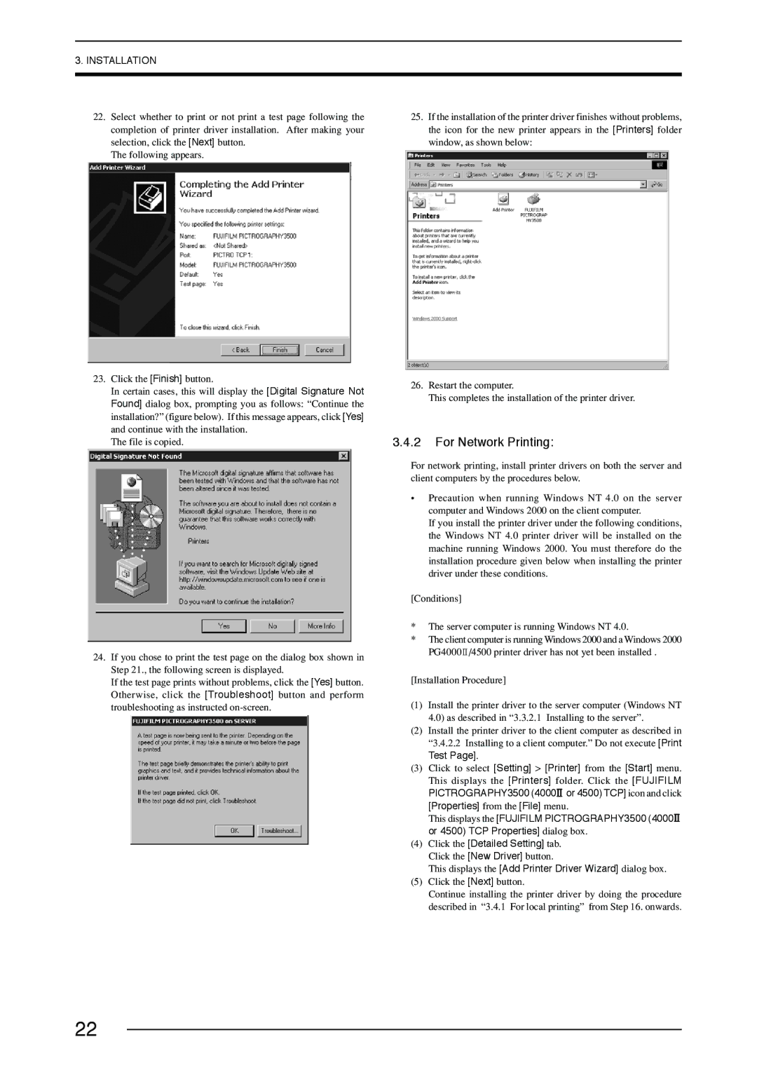 FujiFilm 3500, 40002, 4500 manual For Network Printing 