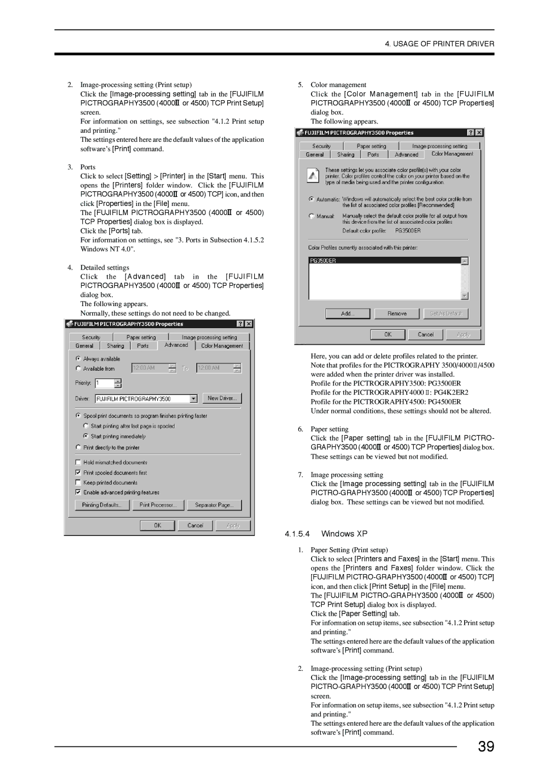 FujiFilm 4500, 3500, 40002 manual Image-processing setting Print setup 