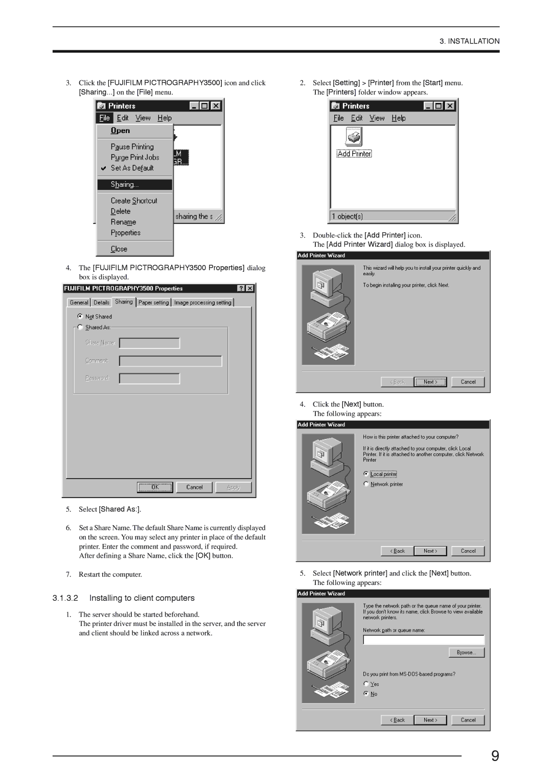 FujiFilm 3500 instruction manual Installing to client computers 