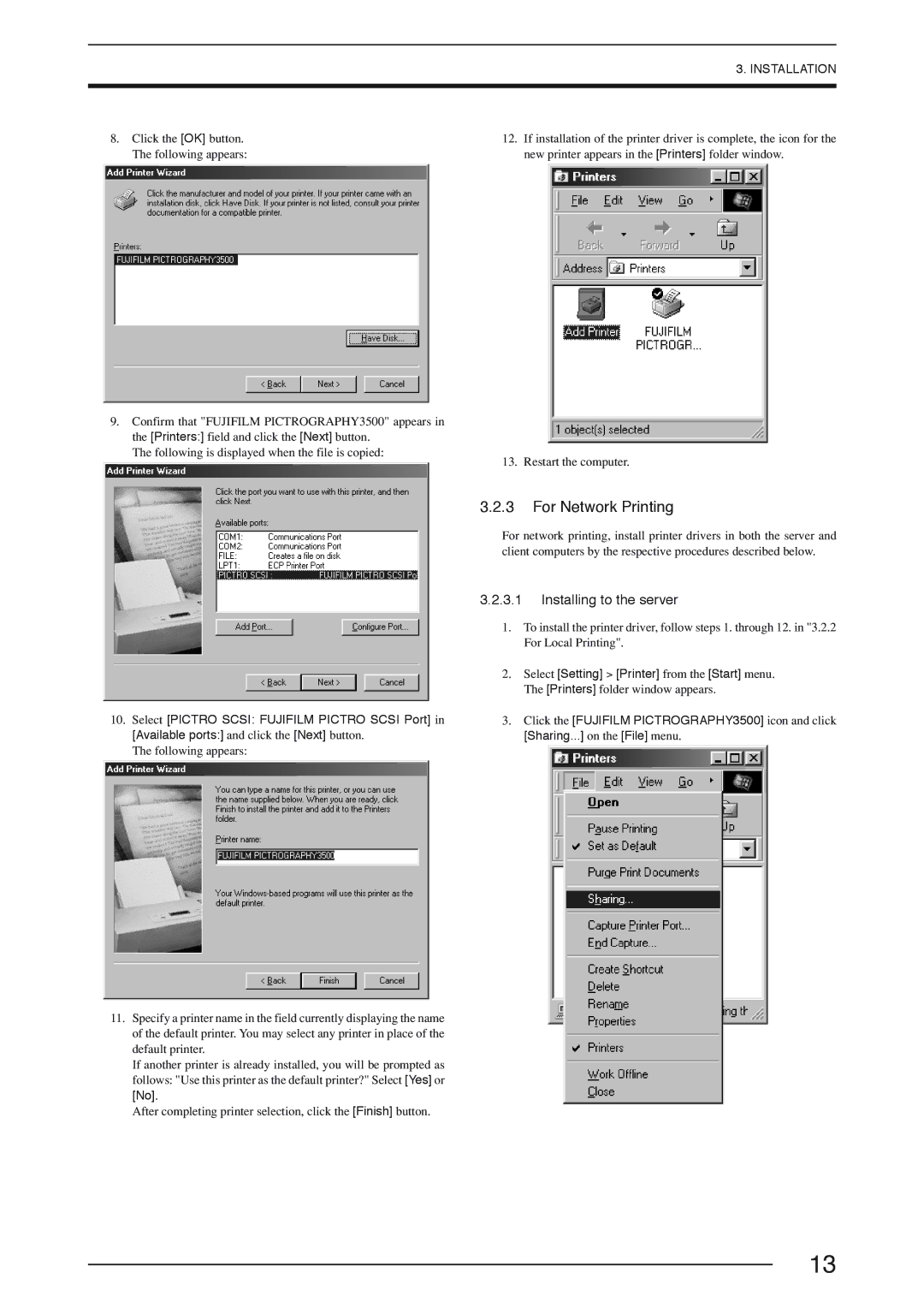 FujiFilm 3500 instruction manual For Network Printing 