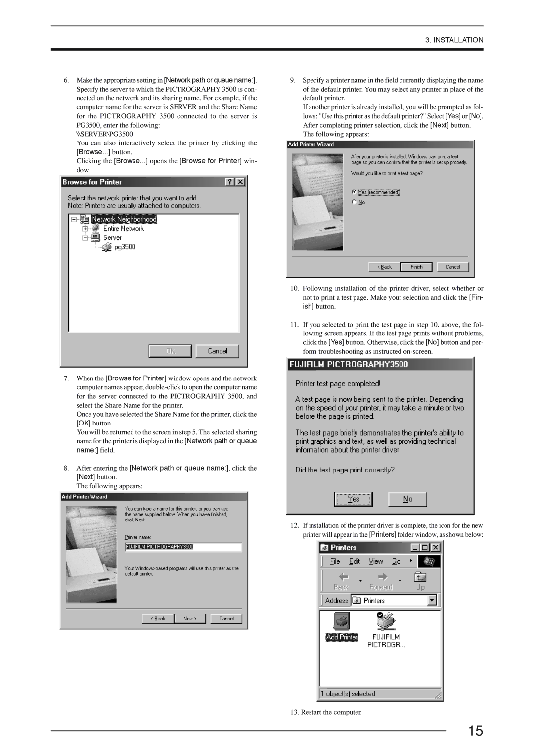 FujiFilm instruction manual SERVER\PG3500 