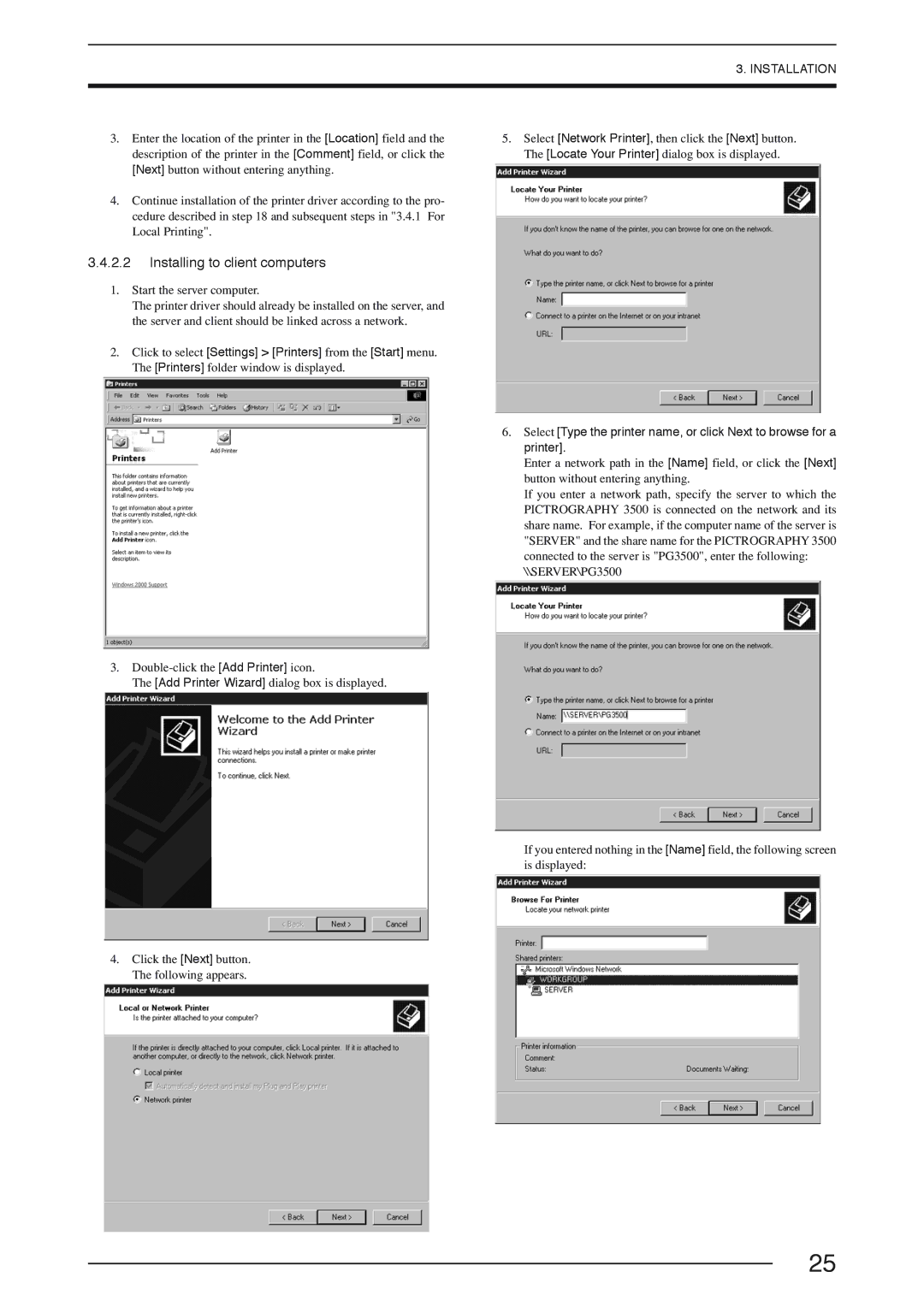 FujiFilm 3500 instruction manual Installing to client computers 