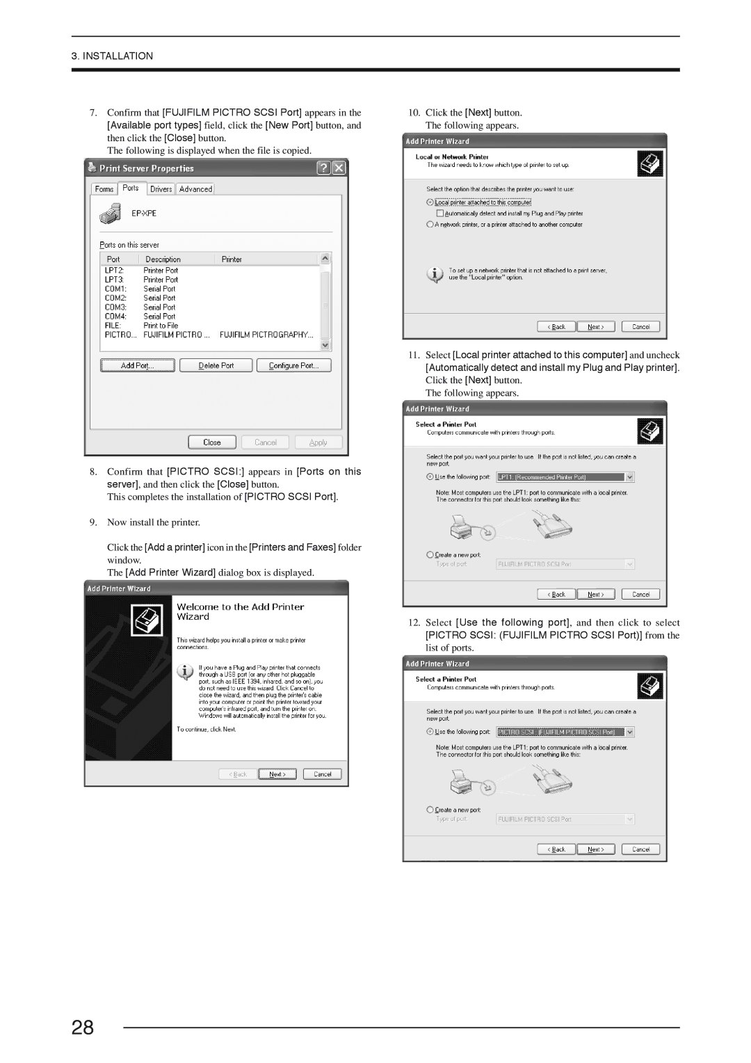 FujiFilm 3500 instruction manual Pictro Scsi Fujifilm Pictro Scsi Port from the list of ports 