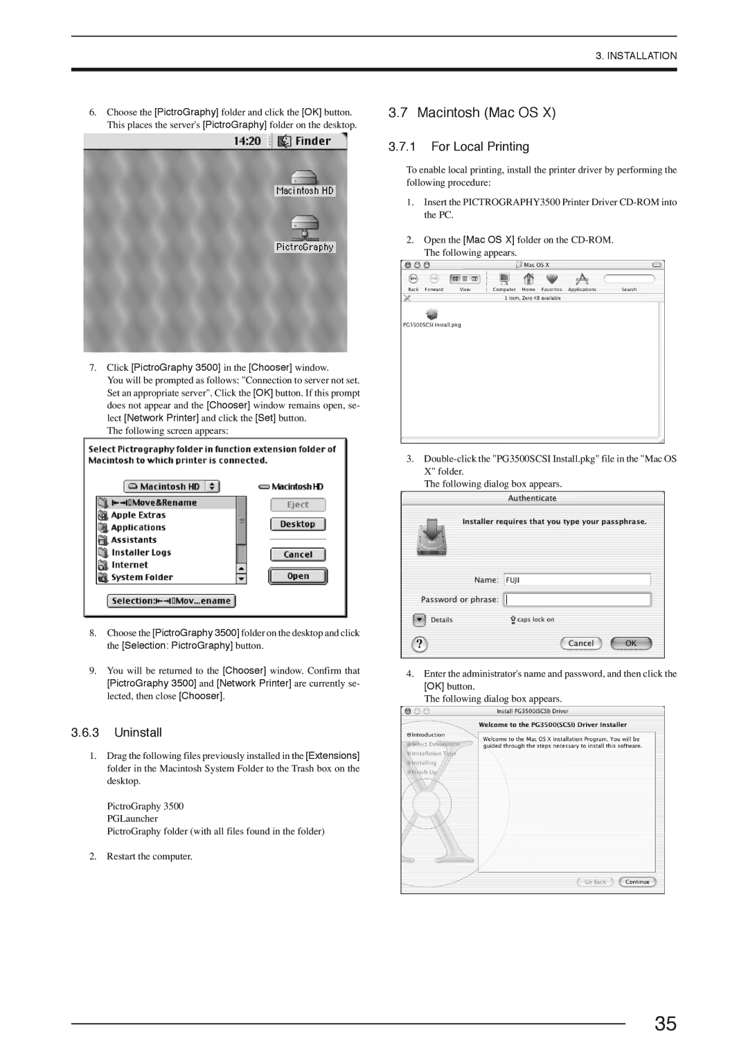 FujiFilm instruction manual Click PictroGraphy 3500 in the Chooser window 