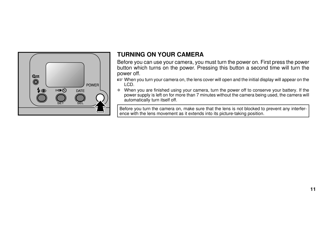 FujiFilm 38-125mm owner manual Turning on Your Camera 