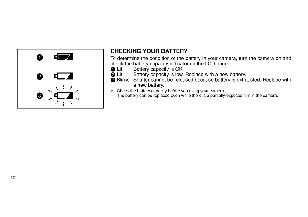 FujiFilm 38-125mm owner manual Checking Your Battery 