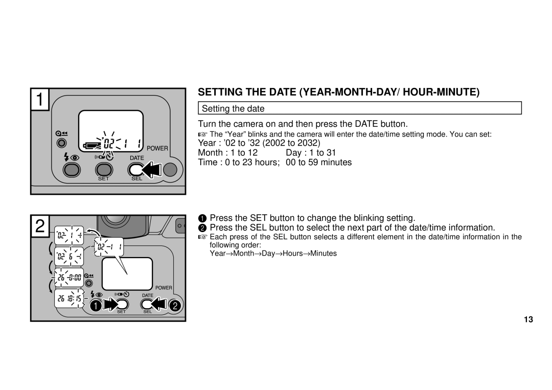 FujiFilm 38-125mm owner manual Setting the Date YEAR-MONTH-DAY/ HOUR-MINUTE 