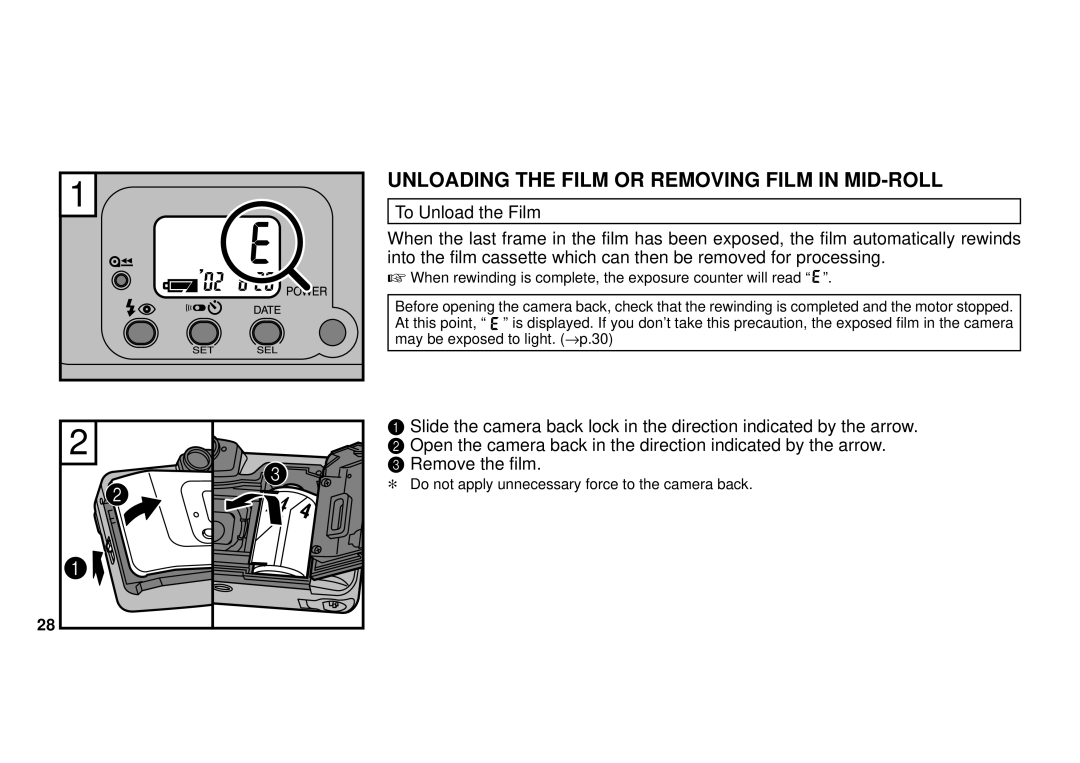 FujiFilm 38-125mm owner manual Unloading the Film or Removing Film in MID-ROLL 