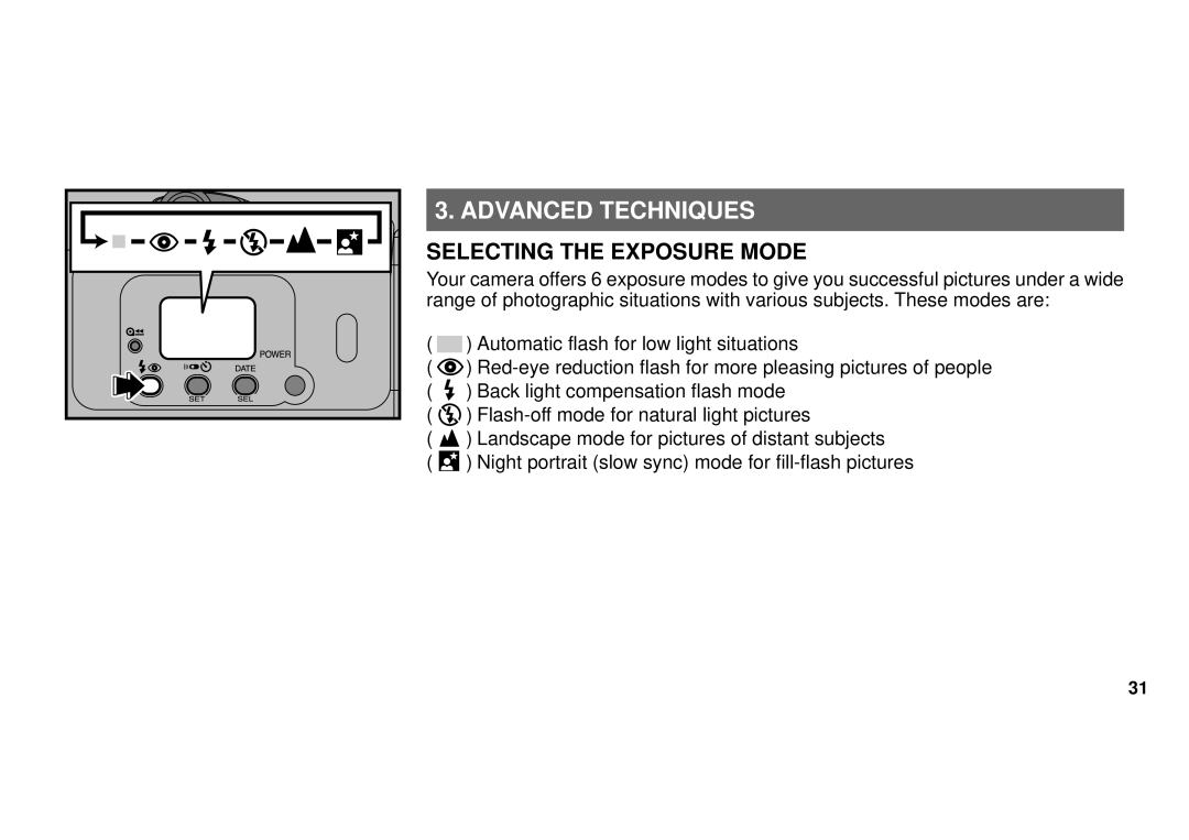 FujiFilm 38-125mm owner manual Advanced Techniques, Selecting the Exposure Mode 