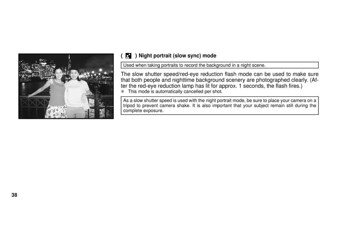 FujiFilm 38-125mm owner manual Night portrait slow sync mode 