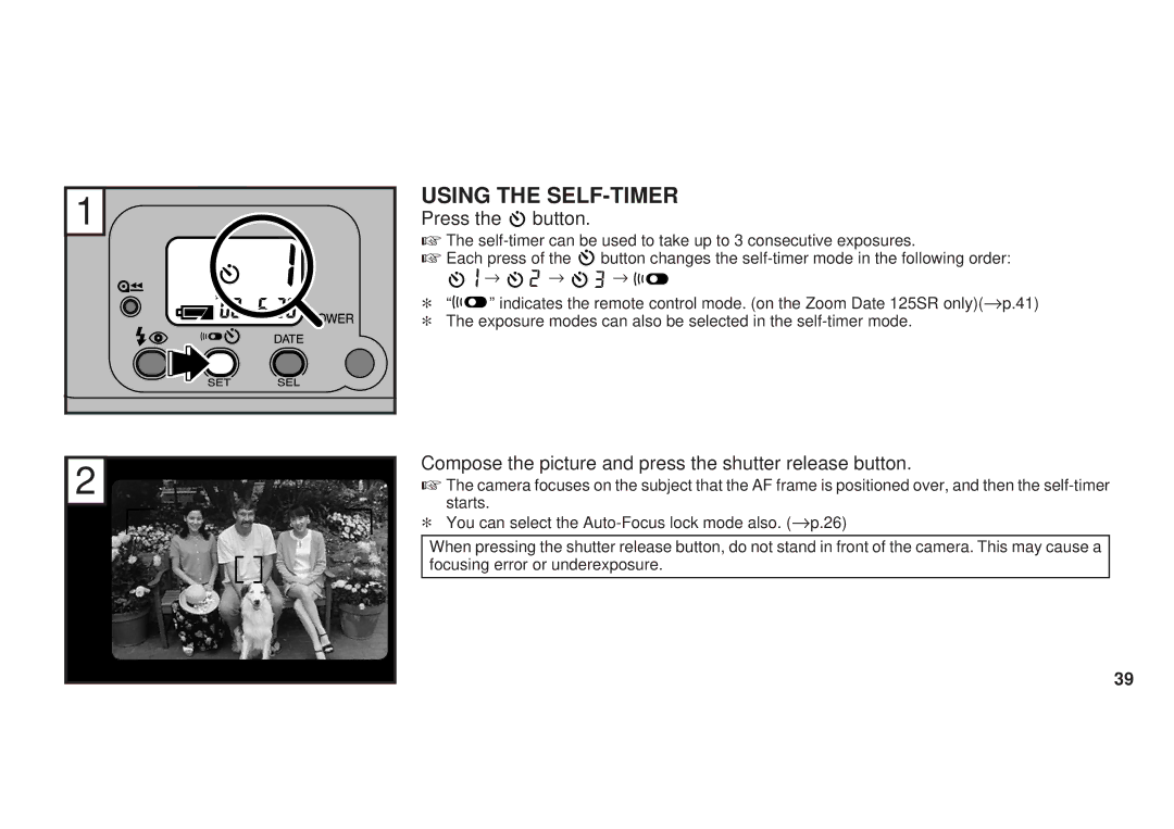 FujiFilm 38-125mm owner manual Using the SELF-TIMER, Press the button 