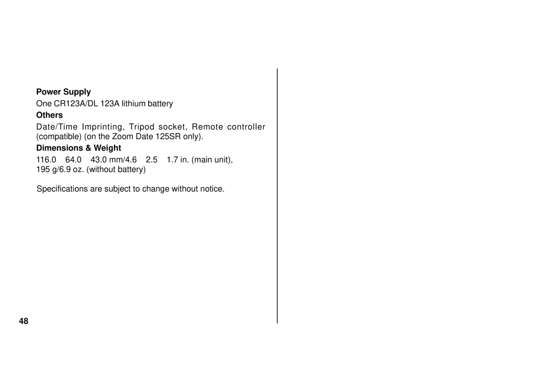 FujiFilm 38-125mm owner manual Power Supply 