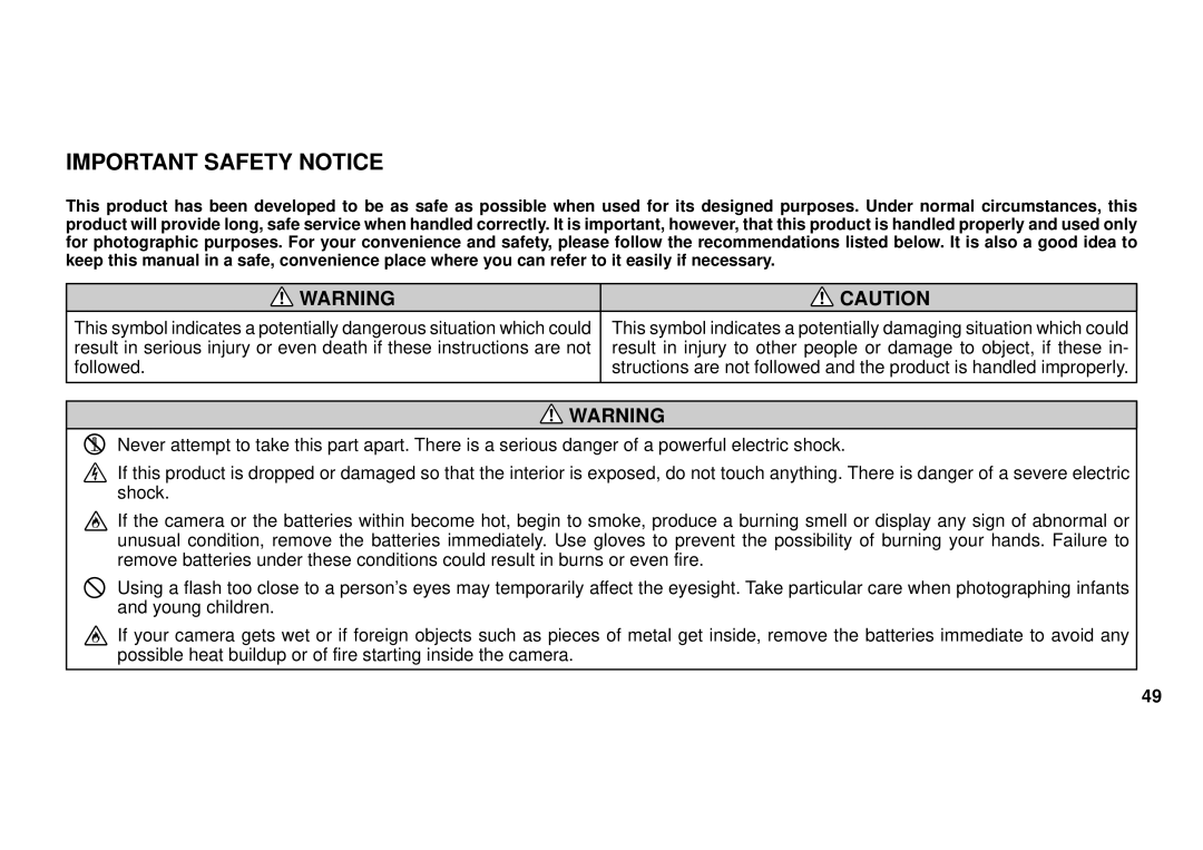 FujiFilm 38-125mm owner manual Important Safety Notice 